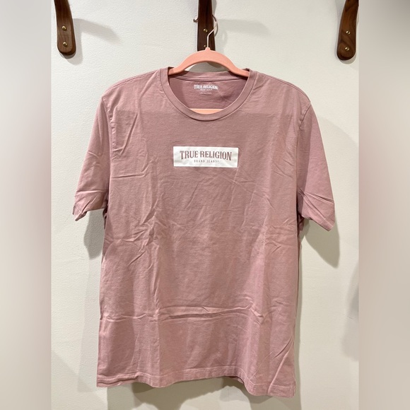 True Religion Jeans Men’s Box Logo Woodrose Pink Short Sleeve Tee Shirt Size XL - Picture 4 of 9